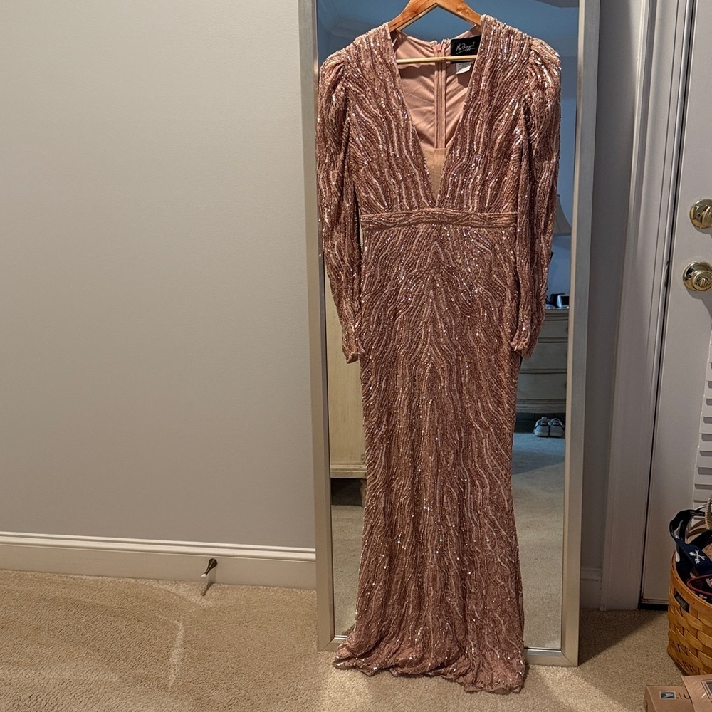 MAC DUGGAL Pink Beaded Puff Sleeve Trumpet Evening Gown Size 4 - Picture 4 of 12